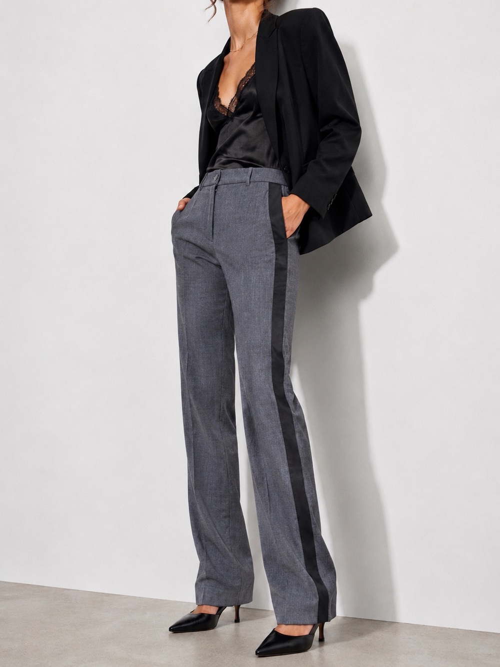 Rag & Bone Ridley Pant Size 8 Gray Black Tuxedo Stripe Wool Trouser NWT $395